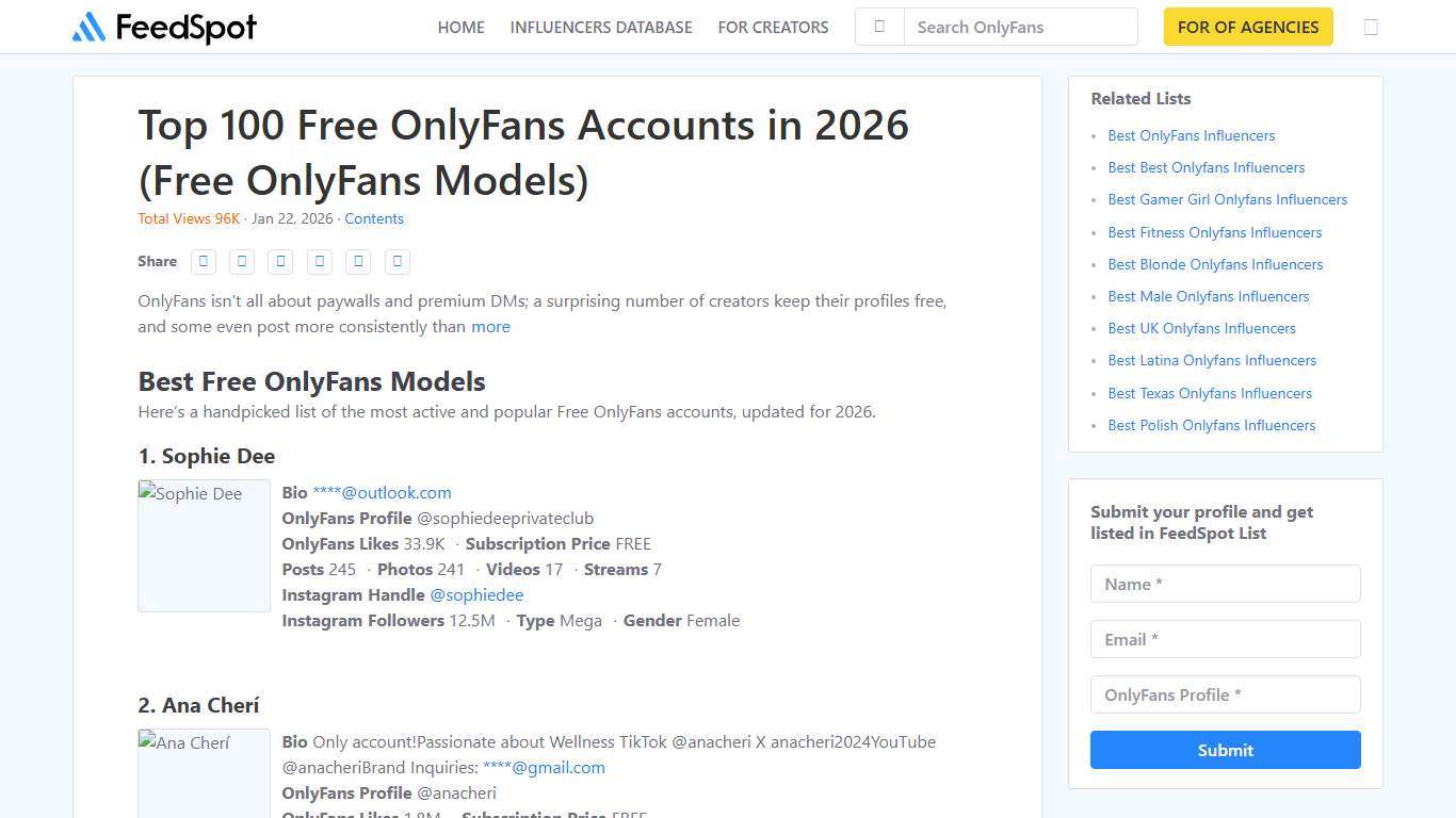 Top 100 Free OnlyFans Accounts in 2026 (Free OnlyFans Models)